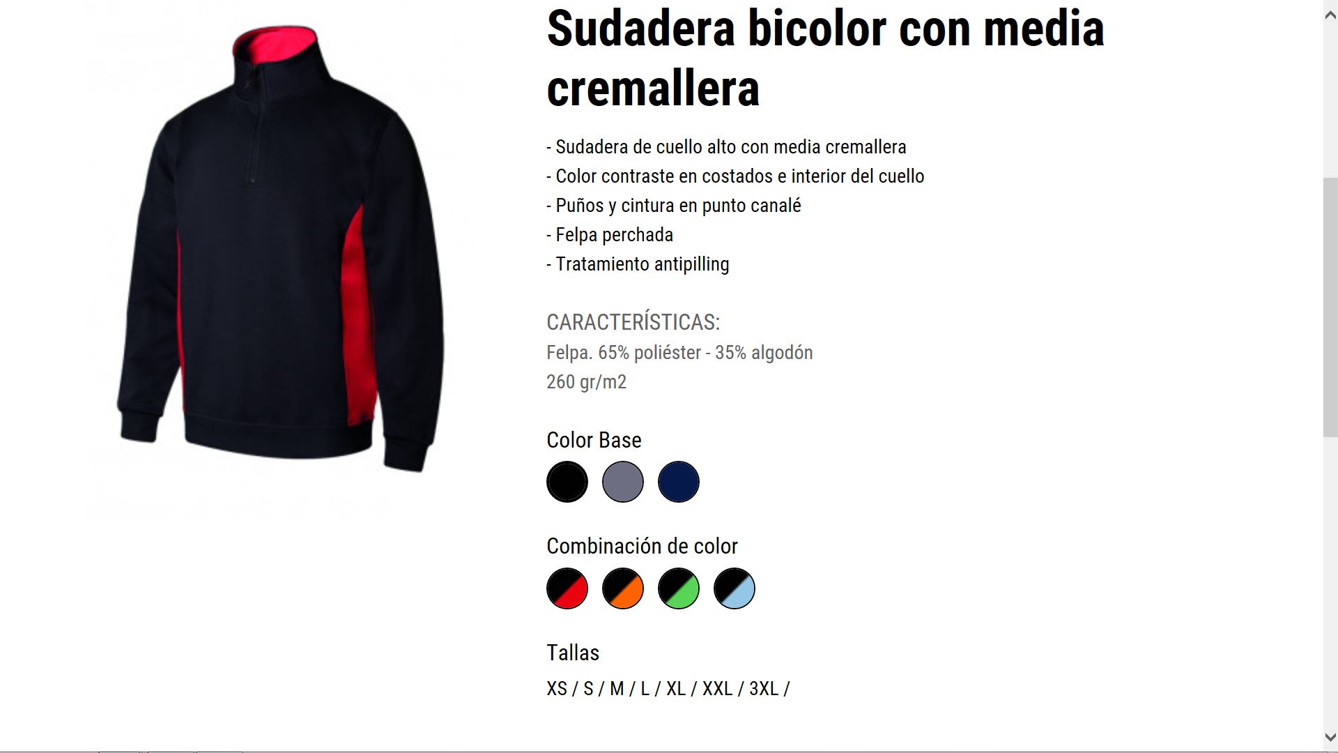 113018  SUDADERA BICOLOR 260gm Felpa65pol 35alg 3xl - xs