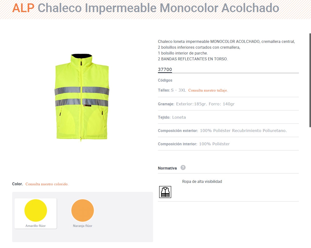 117028  CHALECO Alp Impermeable Monocolor Acolchado S - 3XL