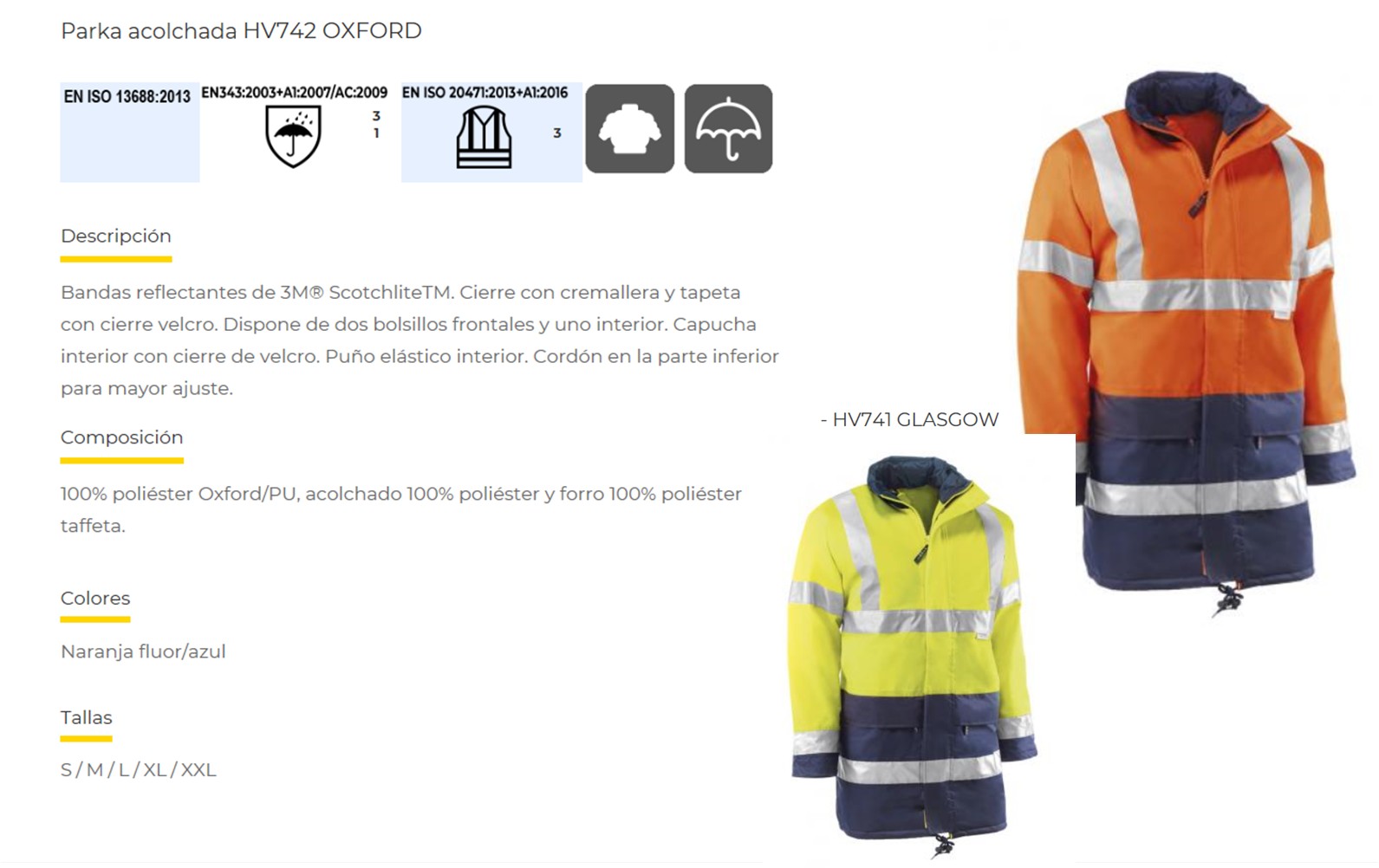 119066  ANORAK AV BICOLOR P166 clase 2 NAR/MRI-VER/INF  HV741*2 CL/3