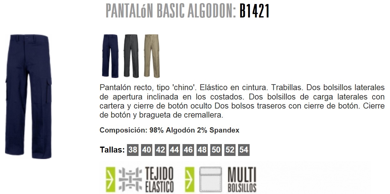 120053  PANTALON BASICO ALGODON ELASTICO 38 AL 54