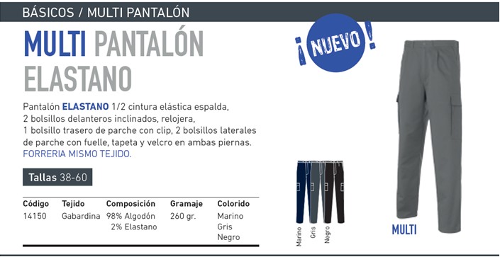 120065  PANTALON MULTIBOLSILLOS ELASTANO 38 - 60