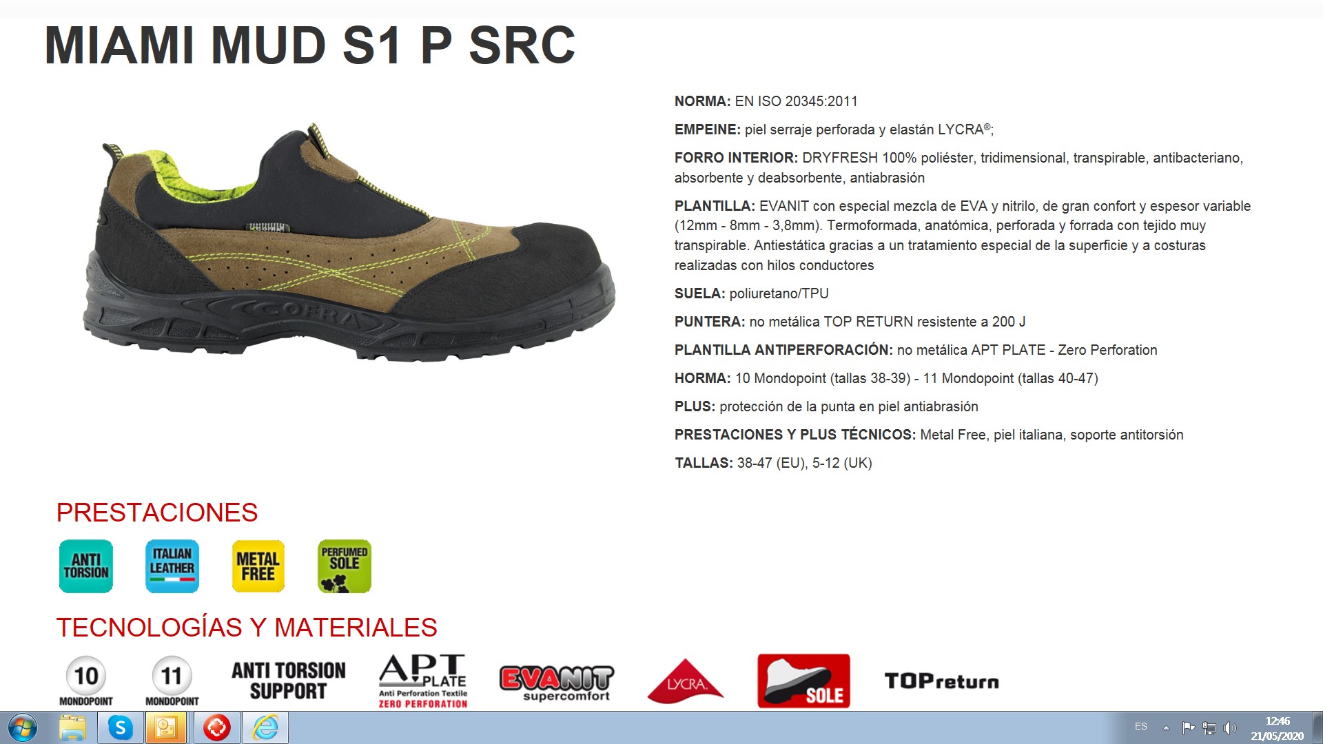 200044  ZAPATO MIAMI MUD NEW S1 P SR (PORTO) 39 - 47