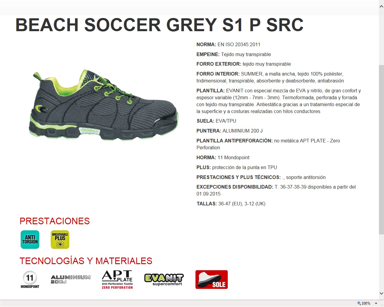 200068  ZAPATO BEACH SOCCER GREY S1 P SRC 36-47 (EU), 3-12 (UK)