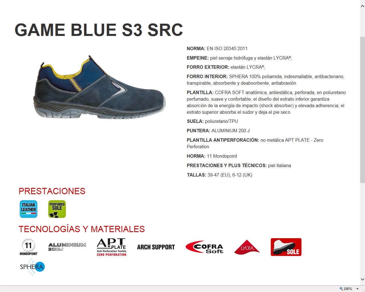 200087  ZAPATO GAME BLUE S3 SRC 39-47 (EU),