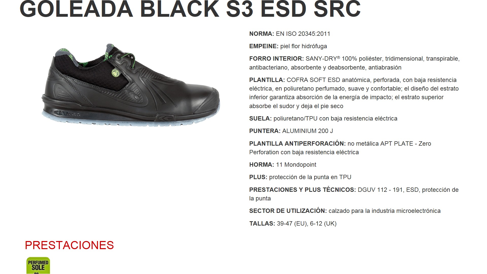 200108  ZAPATO GOLEADA BLACK S3 ESD SRC 39-47 (EU), 6-12 (UK)