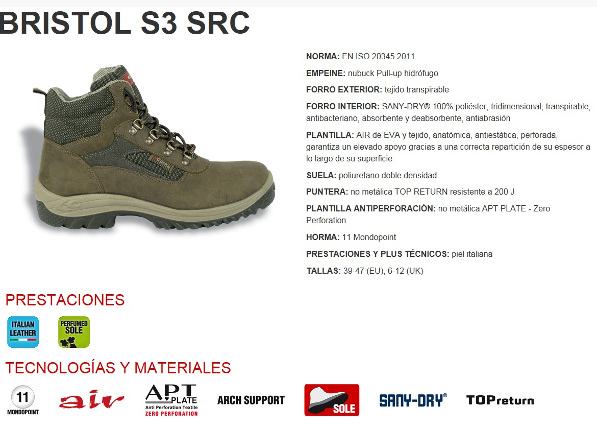 210047  BOTA BRISTOL S3 SRC  39-47 (EU), 6-12 (UK)