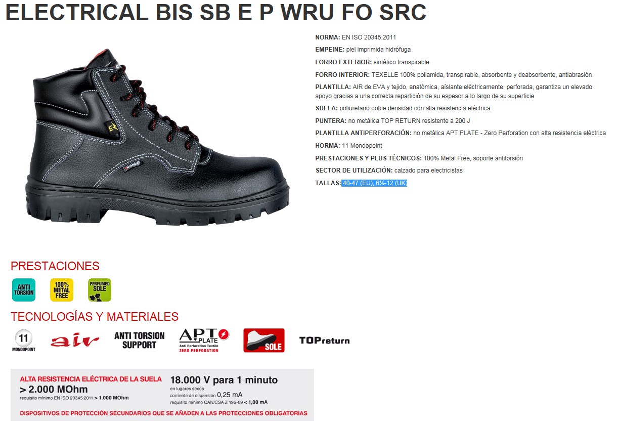 210052  BOTA ELECTRICAL BIS SB E P WRU FO SRC  40-47 (EU), 6½-12 (UK