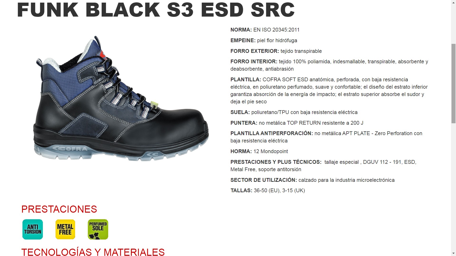 210067  BOTA FUNK BLACK S3 ESD EX SRC CE 36-50 (EU), 3-15 (UK)