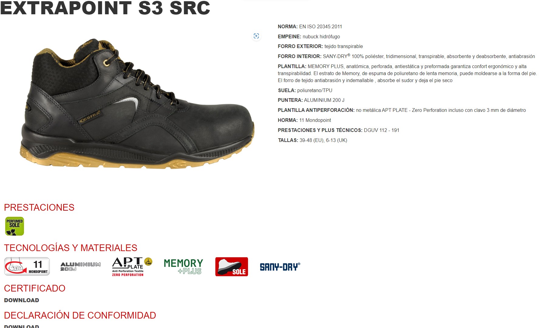 210073  BOTA EXTRAPOINT S3 SRC 39-48(EU)6-13(UK)