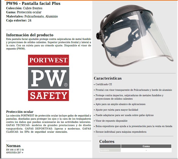 331009  PANTALLA VISOR PW96 - PW99 facial PluS-repues