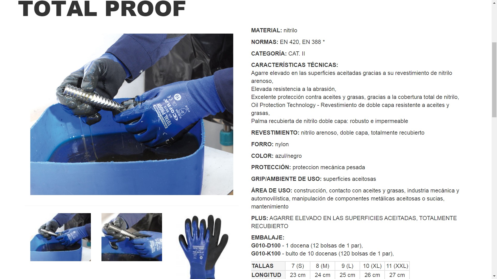 440110  GUANTE TOTAL PROOF 12 PRS. CJS 120  7 /S - 11 /XXL (EN 420)