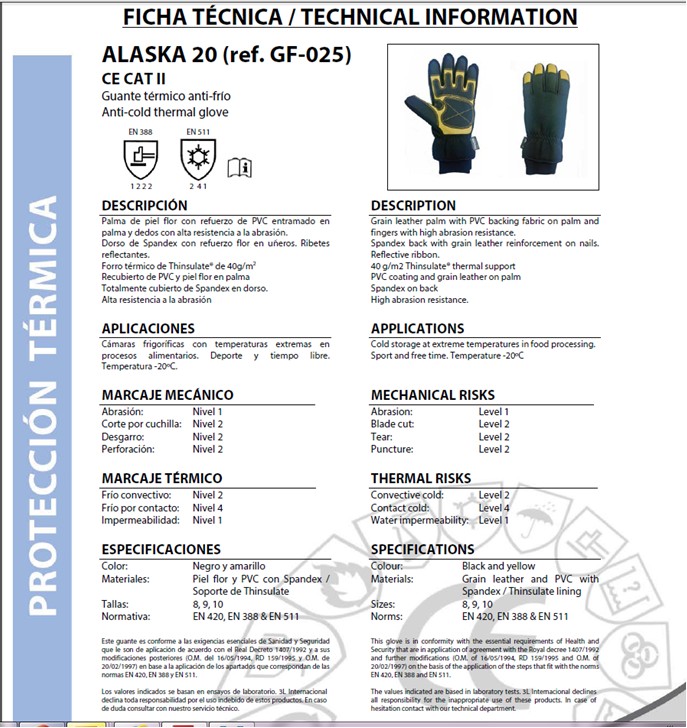 460017  GUANTE ALASKA 20 (GF-025) CE CAT